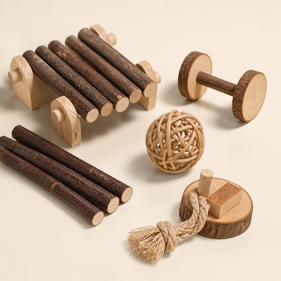 Natural apple wood chew sticks and toys for small pets